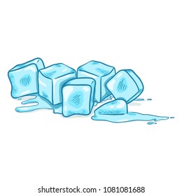 Vector Cartoon Illustration - Blue Ice Cubes Melting