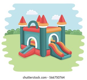 Vector cartoon illustration of bouncy castle on playground. inflatable games for childrens in the park