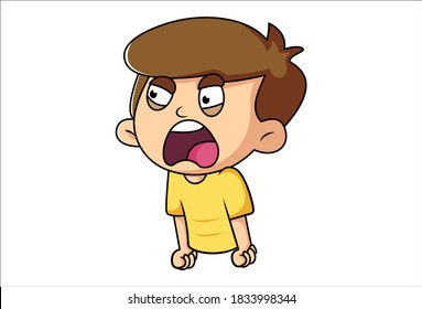 Vector cartoon illustration of boy is angry. Isolated on white background.