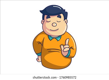 Vector cartoon illustration of boy with closed eyes. Isolated on white background.