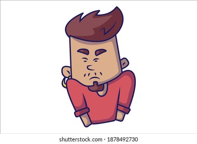 Vector cartoon illustration of boy with closed eyes. Isolated on white background.