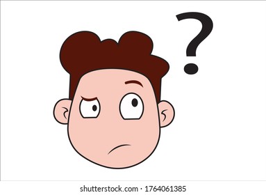 Vector cartoon illustration of boy is confused. Isolated on white background.