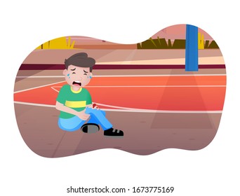 Vector cartoon illustration boy is crying. Isolated on white background.