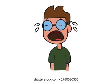 Vector cartoon illustration of boy is crying. Isolated on white background.