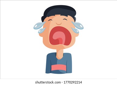 Vector cartoon illustration of boy is crying. Isolated on white background.