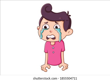 Vector cartoon illustration. Boy is crying. Isolated on white background.