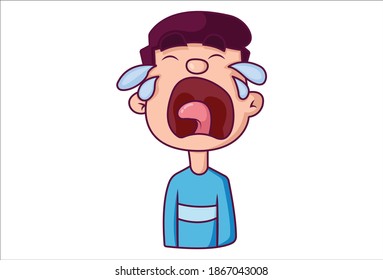 Vector cartoon illustration of boy is crying. Isolated on white background. 