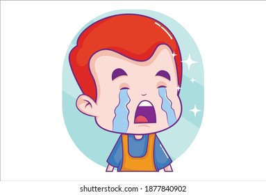 Vector cartoon illustration of boy is crying. Isolated on white background.