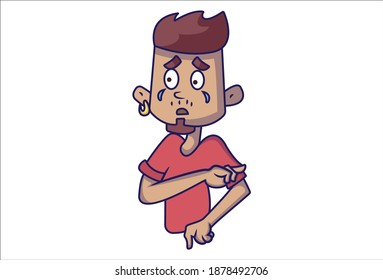 Vector cartoon illustration. Boy is crying. Isolated on white background.