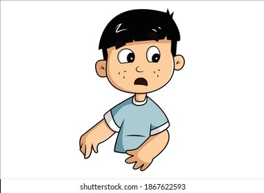 Vector cartoon illustration. Boy is in doubt. Isolated on white background.