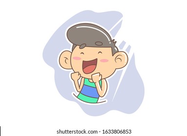 Vector cartoon illustration of the boy enjoying dancing. Isolated on white background.