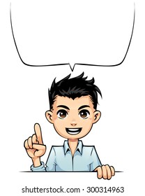 Vector cartoon illustration of boy explaining something