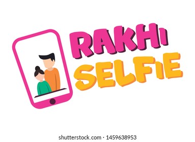 Vector cartoon illustration. Boy and girl rakhi selfie picture in phone. Isolated on white background.
