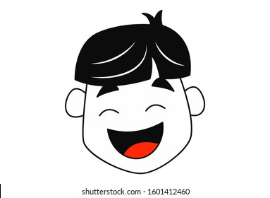 Vector cartoon illustration of boy happy face. Isolated on white background.