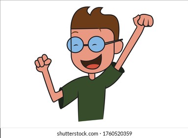 Vector cartoon illustration of boy is happy. Isolated on white background. 