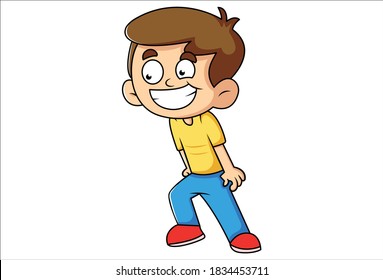 Vector cartoon illustration of boy is happy. Isolated on white background.