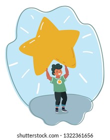 Vector cartoon illustration of Boy holding big star.