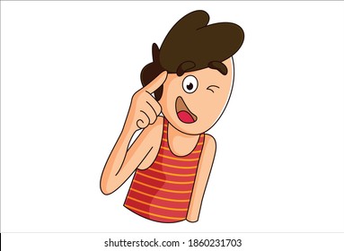 Vector cartoon illustration. Boy is with an idea and winking his an eye. Isolated on white background.