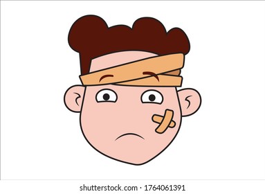 Dibujo vectorial de niño herido. Aislado sobre fondo blanco.