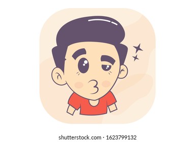 Vector cartoon illustration of boy with kissing. Isolated on white background.