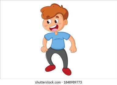 Vector cartoon illustration of a boy is laughing. Isolated on white background.