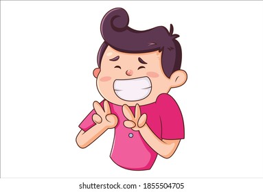 Vector cartoon illustration. Boy is laughing. Isolated on white background.
