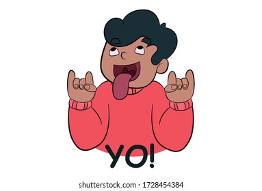 Vector cartoon illustration of boy. Lettering text yo. Isolated on white background.