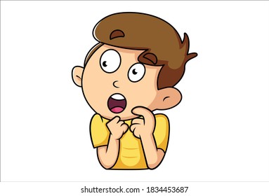 Vector cartoon illustration. Boy is looking up side. Isolated on white background.