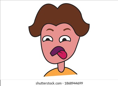 Vector cartoon illustration. Boy is making a weird face and doing tongue out. Isolated on white background.