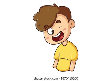 Vector cartoon illustration of a boy is making eyes. Isolated on white background.