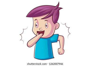 Vector cartoon illustration of boy open mouth to eat. Isolated on white background.