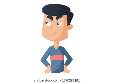 Vector cartoon illustration of boy is sad. Isolated on white background. 