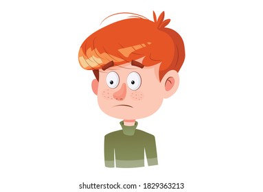 Vector cartoon illustration. Boy is sad. Isolated on white background.