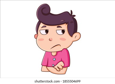 Vector cartoon illustration. Boy is sad. Isolated on white background.