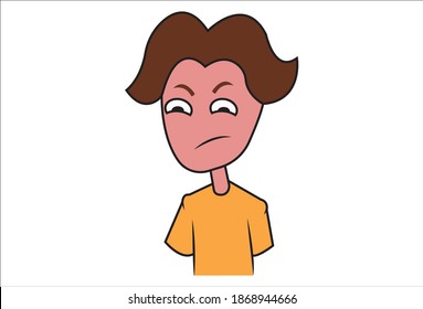 Vector cartoon illustration. Boy is sad. Isolated on white background.