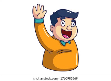 Vector cartoon illustration of boy saying hi. Isolated on white background.