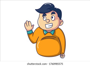 Vector cartoon illustration of boy saying hi. Isolated on white background.