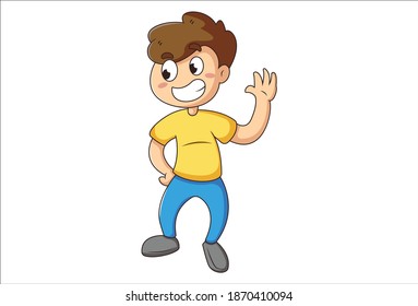 Vector cartoon illustration of a boy saying hi. Isolated on white background.