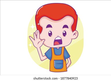 La ilustración vectorial de un niño está diciendo hola. Aislado sobre fondo blanco.