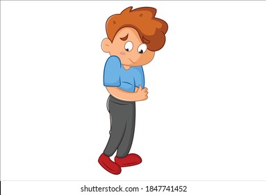 Vector cartoon illustration of a boy is scared. Isolated on white background.