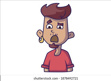 Vector cartoon illustration. Boy is shocked. Isolated on white background.