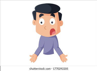 Vector cartoon illustration of boy shocking expression. Isolated on white background.