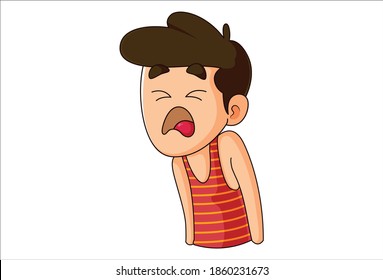 Vector cartoon illustration of boy is shouting. Isolated on white background. 