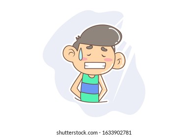 Vector cartoon illustration of boy showing teeth. Isolated on white background.