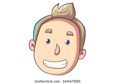 Vector cartoon illustration of boy showing teeth. Isolated on white background.