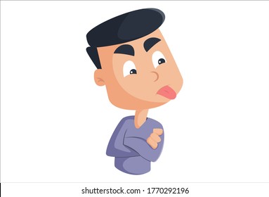 Vector cartoon illustration of boy showing tongue. Isolated on white background. 