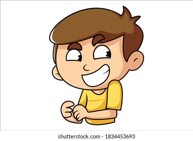 Dibujo vectorial del niño es mostrar dientes. Aislado sobre fondo blanco.