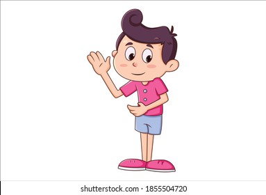 Vector Cartoon Illustration. Boy Is Showing Slap Hand. Isolated On White Background.