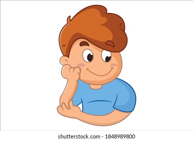Vector cartoon illustration of boy is sitting in style. Isolated on white background.