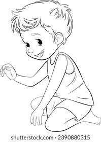 Dibujo vectorial de un niño sentado en forma de contorno